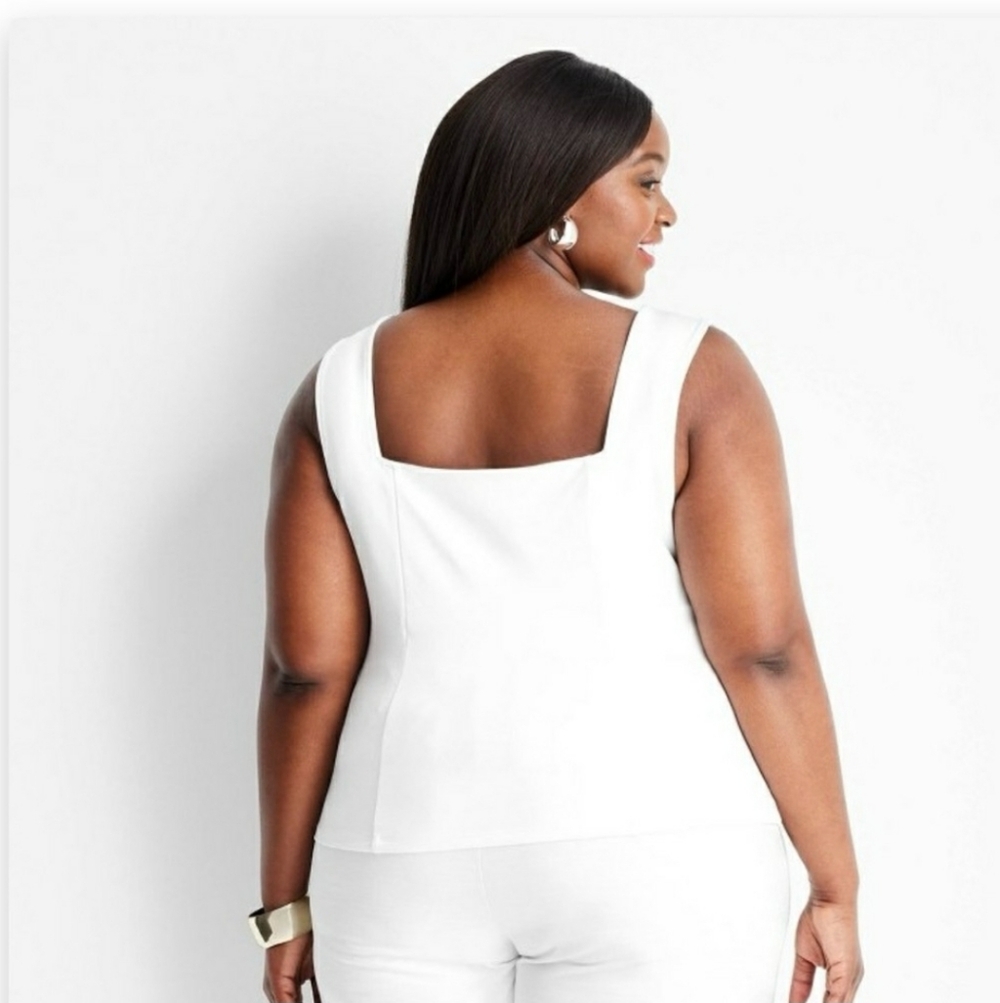 NWT Future Collective Jenee Naylor 3X White Stretch Square Notch Neck Tank Top - Picture 4 of 13